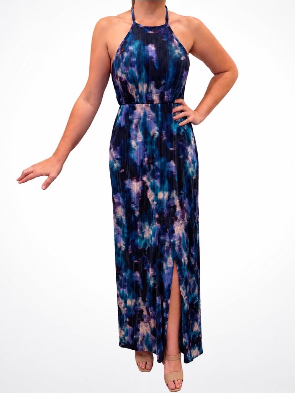 NWT Boohoo Pleated Plissé Halter Maxi Dress, US 6